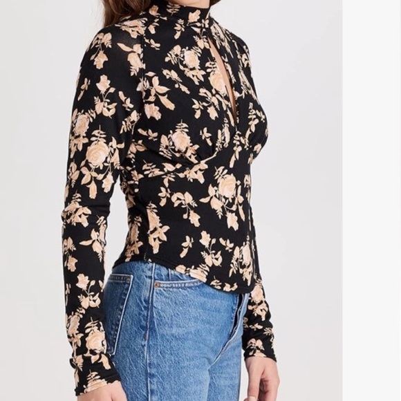 Free People Dinner Party Keyhole Black Multi Long Sleeve Top XL NWT - Picture 4 of 11